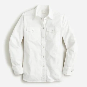 J.CREW Size 10 Slim-fit chambray shirt in white with pearl snap buttons BK848 - Picture 1 of 15