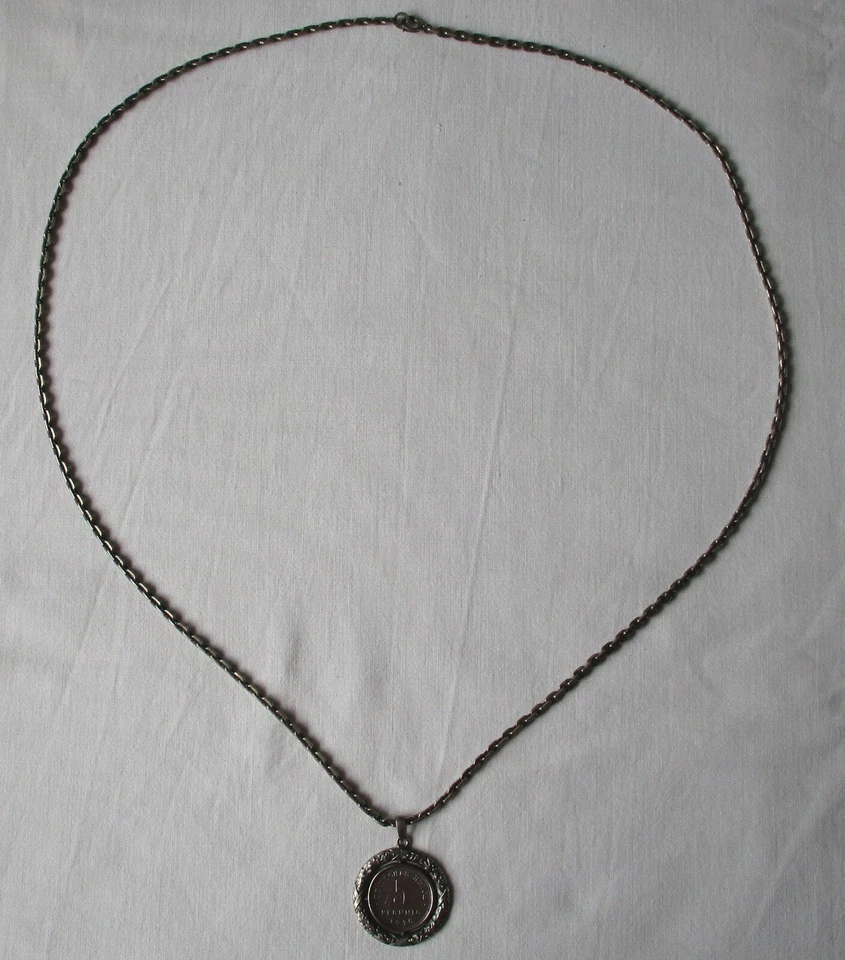 schöne Kette 925er Silber mit gefasster 5 Pfennig Münze Eisen 1916 (111694) - Bild 1 von 1