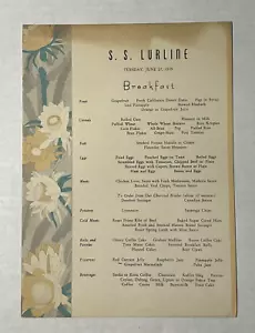 1939 SS Lurline Menu Colazione - Matson Line - Foto 1 di 2