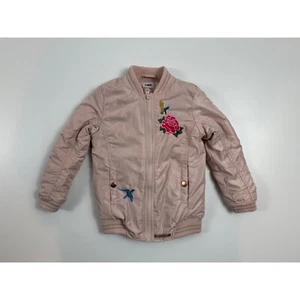 Hudson Bomber Jacket Embroidered Floral Bird Accents Pink Kids Size - Picture 1 of 7
