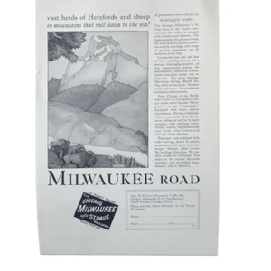 Publicidad publicitaria vintage de 1927 Milwaukee Road Rail vastos rebaños - Imagen 1 de 4