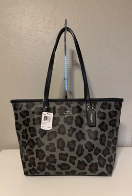 NWT Coach Ocelot Leopard City Zip Tote Bag F36883 Black Gray Multi - Image 1 of 4