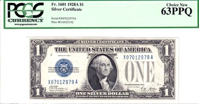 1928-A $1 Silver Certificate XA Block PCGS Choice New 63PPQ #X07012979A - Image 1 of 2