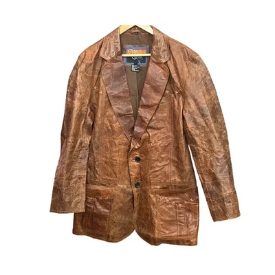 Chaqueta Blazer Western Vintage Cripple Creek Cuero Envejecido Marrón X Stitch Foto 1 de 4