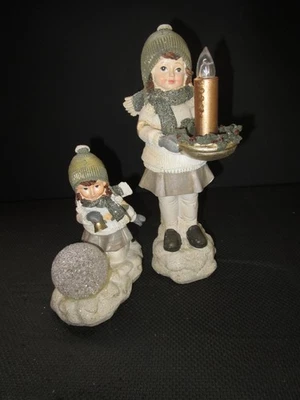 2er Set Dekofigur Winterkinder mit Licht -LED, grau,Formano, Unikat, Weihnachten - Bild 1 von 4