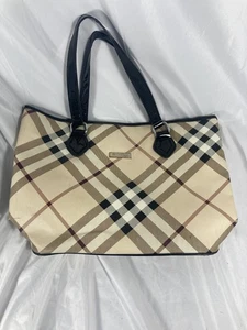 Vintage BURBERRY NICKIE Large Landscape Supernova/Black Check Tote Bag Canvas - Picture 1 of 13