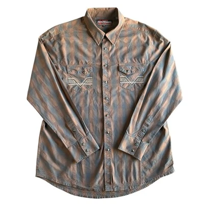 Rock & Roll Cowboy Mens XL Long Sleeve Button Up Western Shirt Brown Gray Stripe - Image 1 of 4