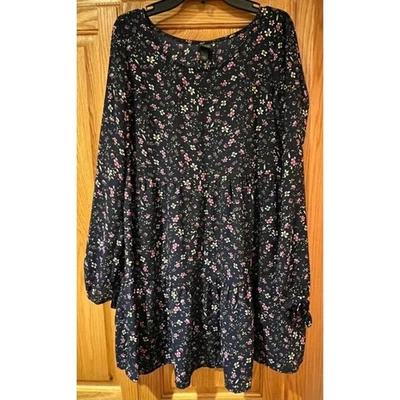 Wild Fable Blue Floral Long-Sleeve Tiered Babydoll Mini Dress Size XS NWOT - Image 1 of 4