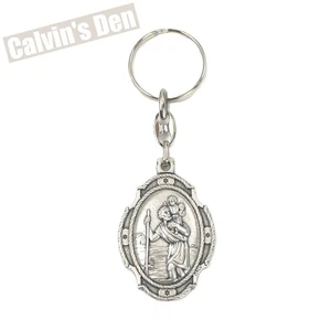 St. Christopher Medal Silver Tone Keychain Keyring Italy Vatican Gift Man - Picture 1 of 4