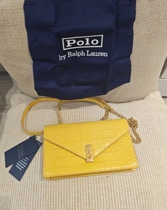 Borsa donna Polo Ralph Lauren in pelle gialla effetto coccodrillo - Foto 1 di 14