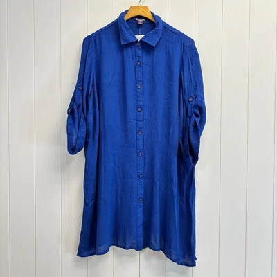 Roamans Women's Beachy Crinkled Shirt Dress Size 16W Lagenlook Lightweight NWT - Image 1 of 4