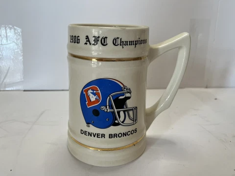 Vintage DENVER BRONCOS 1986 AFC Champions Super Bowl XXI Stein Mug Cover