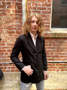 UNISEX schwarzer Blazer Sportmantel mit glitzernden Nadelstreifen Gr. 38 - Bild 1 von 4