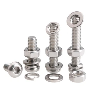M5 Button Head Screws Bolt With Hex Nut Flat & Spring Washer Set Stainless Steel - Picture 1 of 2