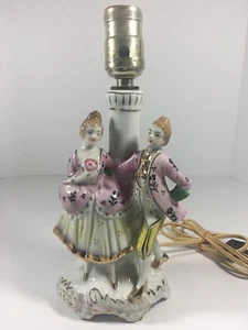 Table Lamp Victorian Man Woman Hand Painted Gold Accents Japan Ceramic Vintage  - Picture 1 of 5