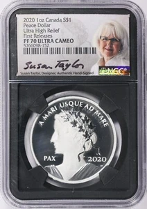 2020 Canada First Releases $1 Peace Dollar Ultra High Relief Proof NGC PF70 - Picture 1 of 2