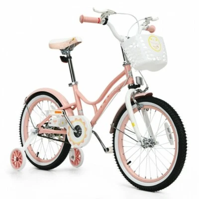 Costway 18" Kids Girls Steel Adjustable Bike w/ Training Wheels Bicycle Pink NEW - Image 1 of 4