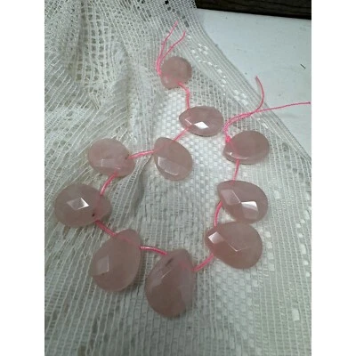 Rose Quartz Briolette Teardrop Beads Strand Faceted Gemstone Teardrops Jewelry M - Image 1 of 4