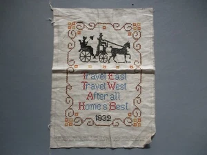 1932 Vogue N. Co. Cross Stitch Sampler Stage Coach - Picture 1 of 12