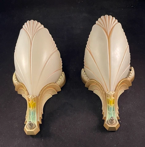 pair of 1930s Art Deco Mid West Lighting slip shade wall sconces Cover