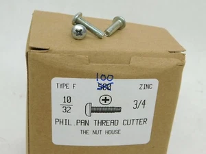 100 PACK! #10-32 x 3/4" Thread Cutting Screw Type F Phillips Pan Head Zinc Steel - Picture 1 of 3