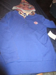 NWT "TOUCH" NBA DETROIT PISTONS BASKETBALL WOMENS HOODED HENLEY SHIRT BLUE LG - Picture 1 of 3
