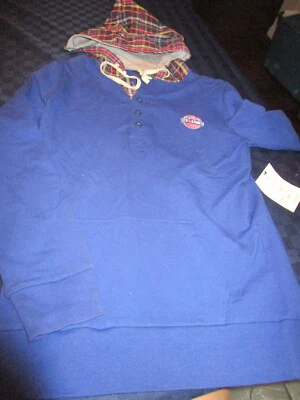 NWT "TOUCH" NBA DETROIT PISTONS BASKETBALL WOMENS HOODED HENLEY SHIRT BLUE LG - Image 1 of 3