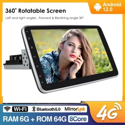Single 1DIN Rotatable 10.1 Android 6+64GB Touch Screen Car Stereo Radio GPS Wifi - Image 1 of 4