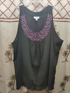 Women's Fashion Bug  Sleeveless Top Blouse  Black & Purple Beads Size 3X