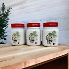 3 ARLINGTON Designs Ceramic Canister Cookie Jar Botanical Strawberries Red Lid