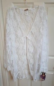 Shirley of Hollywood White Lace Nightshirt Size 18/20 Sheer Kimono Bridal Wrap - Picture 1 of 7