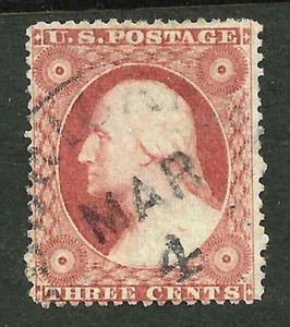 Sc #26 MAR 4 Date Cancel 3 Cent Washington 1857-61 US 5F57 - Picture 1 of 2