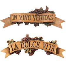 La Dolce Vita In Vino Veritas Tuscan Grape Scroll Kitchen Wall Plaque Set of Two