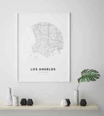 Mapa de la ciudad de Los Ángeles, California EE. UU., cartel artístico con impresión de mapa elige tu tamaño. Foto 1 de 3