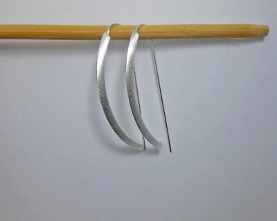 Matte Knight Edge D Arc Ear Threaders 925 Sterling Silver, Handmade Open D Hoops - Image 1 of 4