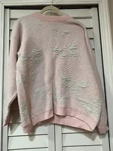 Vintage Teasers Pastel Pink Metallic Silver Butterfly Sweater Women’s M - Picture 1 of 5