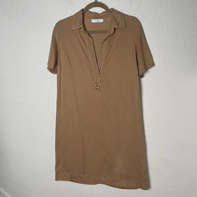 Mini Camisa Vestido Sandro Paris Talla 2 Marrón Cuello en V Dijes Costuras en Contraste Foto 1 de 4