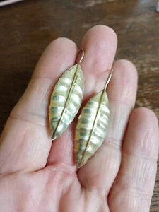 Signed NV 925 Mexico Sterling Silver Leaf Earrings Long Drop Threader - Picture 1 of 6