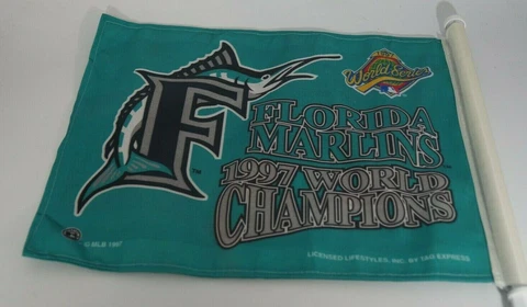 Florida Marlins Vintage 1997 World Series Champions Car Window Flag Cover