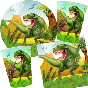 Set de fiesta DINO + T-REX con plato taza servilletas diosaurio cumpleaños infantil - Imagen 1 de 5