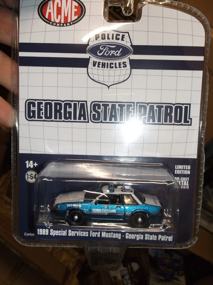 Greenlight 1/64 格鲁吉亚州巡逻队 1989 特种服务 福特 野马 蓝色 全新带盒 — 第 1/1 张图片