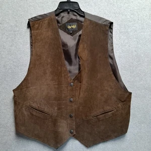 Gilet Learsi vera pelle rodeo 3x marrone western cowboy tasche a scatto vintage - Foto 1 di 9