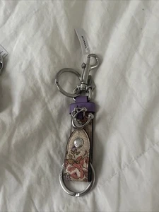 Coach keychain fob valet lanyard floral with purple silver hardware new - Picture 1 of 7