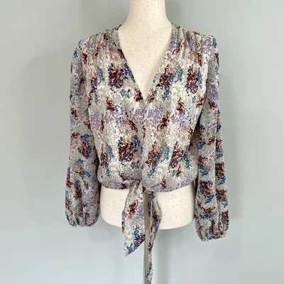 BROADWAY 38 Front Tie Beaded Floral Blouse SP22M-5304 Size Medium - Image 1 of 4