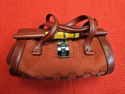 GUCCI GG Canvas Bamboo Shoulder Bag Red Silver Pre-Owned - Image 1 of 4