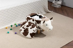 Happy Cow Storage Ottoman with brown and white soft fur - Picture 1 of 6
