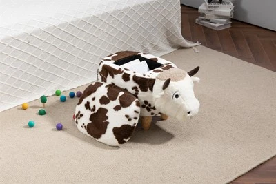 Happy Cow Storage Ottoman with brown and white soft fur - Image 1 of 4