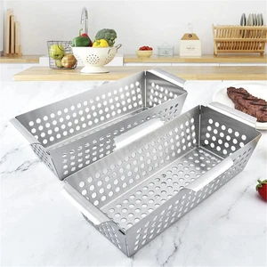Gemüse Grillkorb Edelstahl BBQ Undicht Braten Lebensmittel Haltepfanne Outd... - Bild 1 von 8
