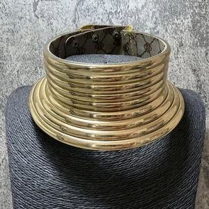 RETRO Huge Collar Necklace Gold Tone Ethnic Rings Style Plastic Round Kitsch - Picture 1 of 8