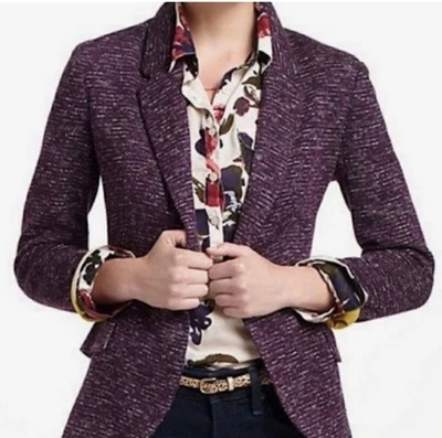 Blazer Anthropologie Cartonnier Dashes tejido púrpura botón único talla pequeña Foto 1 de 4